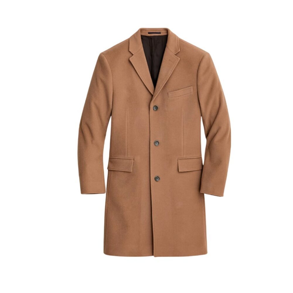 JCrew Ludlow Top Coat Jacket Mens 42 R Brown Tan Three Button Wool Cashmere